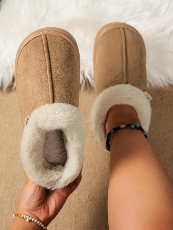 Women's Solid Color Plush Lining Slippers, Casual Soft Comfortable Home Slippers, Warm Slippers for Indoor & Outdoor Use for All Seasons