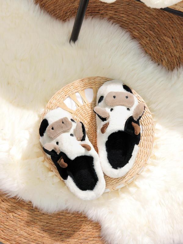 Women's Cute Cow Design Plush Slippers, Casual Soft Comfortable Home Slippers, Warm Slippers for Indoor & Outdoor Use for Fall & Winter