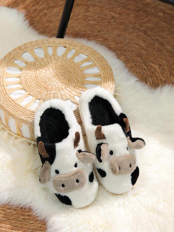 Women's Cute Cow Design Plush Slippers, Casual Soft Comfortable Home Slippers, Warm Slippers for Indoor & Outdoor Use for Fall & Winter