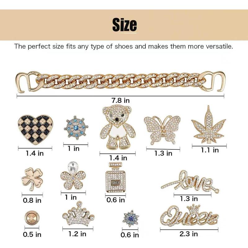 Bling Shoe Charms Girly Charms Bling Chain Shoes Accessories for Women Flower Clog Shoes Decoration Jewels Bling Cute Dcor for Girl Shoes Butterfly Jewelry Decorations for Party Favors Birthday Gifts