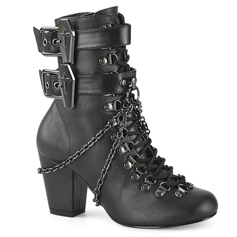 Demonia Vivika-128 Black Vegan Leather Ankle Boots