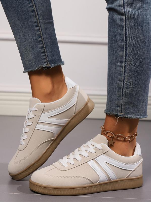 Women's Fashionable Colorblock Lace Up Low Top Sneakers, Casual Comfortable Sports Shoes for Daily Wear, Female All-match Round Toe Shoes for Spring & Fall