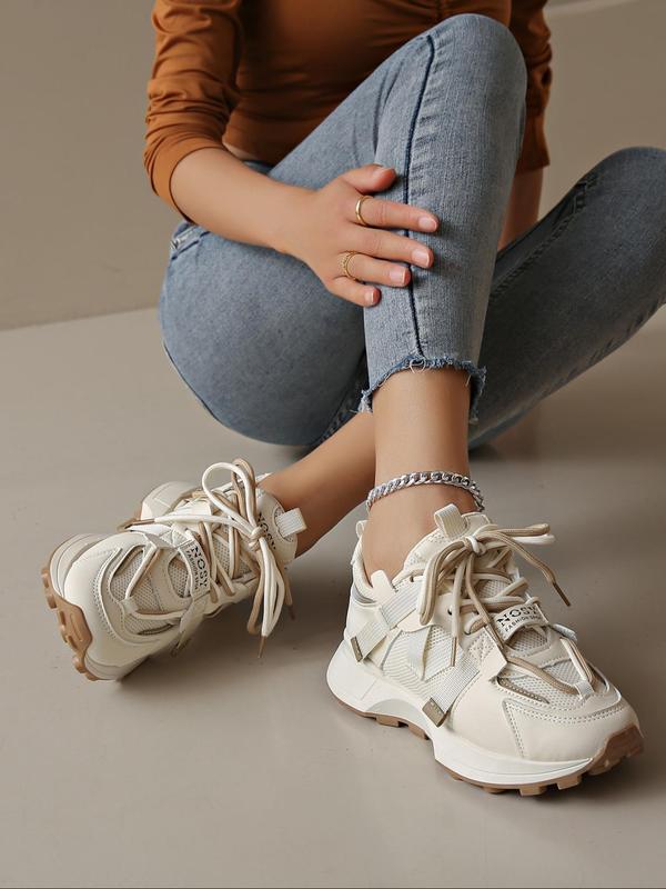 Fashionable Letter Print Lace Up Front Platform Sneakers, Casual Comfortable Sports Shoes for Daily Wear, Female All-match Round Toe Shoes for Daily Wear