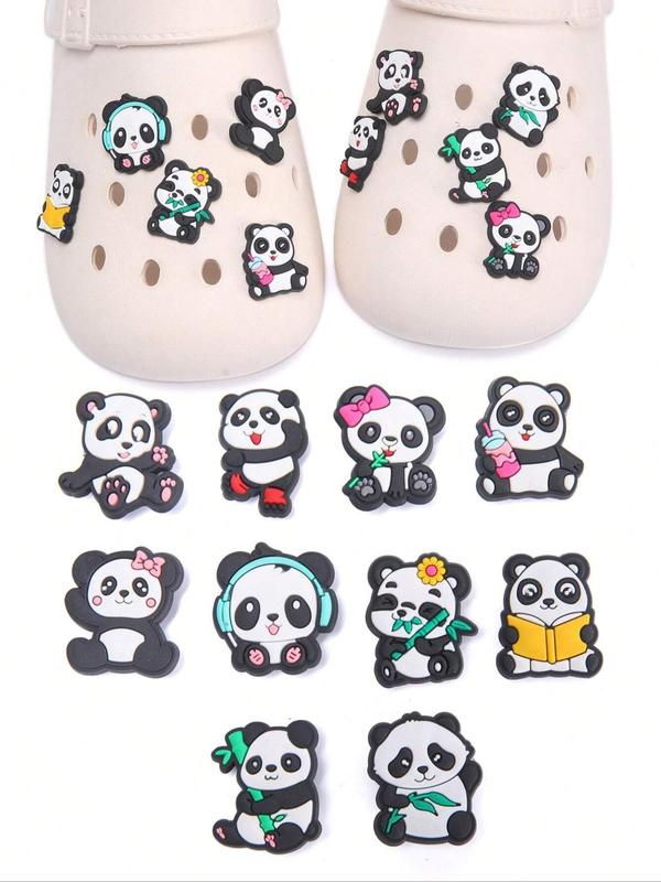 Cute Cartoon Panda Shoe Charms, 10 Counts Creative Cartoon Panda Themed Design Shoe Decoration, Shoes Decorations for Clogs, Vented Clogs, Slippers, Boots, Sneakers