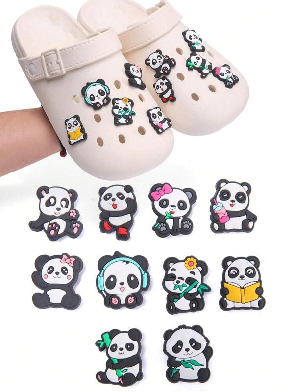 Cute Cartoon Panda Shoe Charms, 10 Counts Creative Cartoon Panda Themed Design Shoe Decoration, Shoes Decorations for Clogs, Vented Clogs, Slippers, Boots, Sneakers