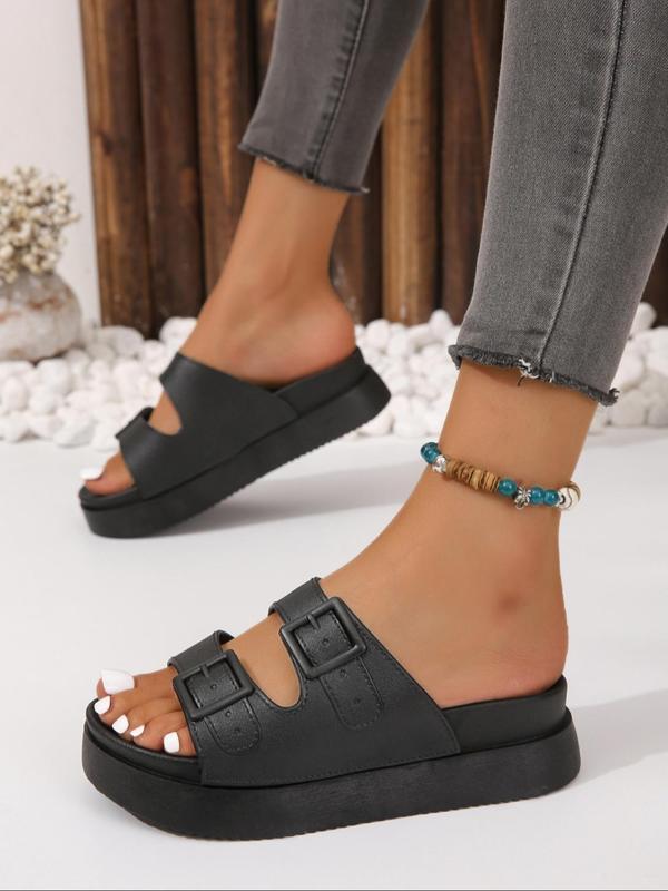 Women's Street Trend Buckle Decor Platform Sandals, Trendy Non-slip Comfortable Slip on Sandals, Fashionable Barefoot Sandals for Summer Beach Vacation