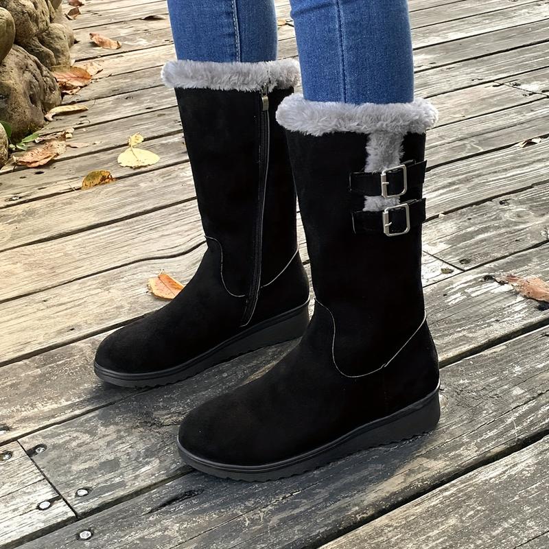 Warm & Comfy Women's Winter Boots: Non-Slip Wedge, Zip-Up, Fuzzy-Lined Snow Boots in Solid Color