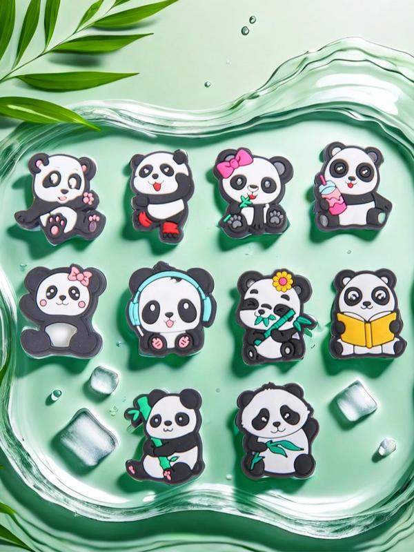 Cute Cartoon Panda Shoe Charms, 10 Counts Creative Cartoon Panda Themed Design Shoe Decoration, Shoes Decorations for Clogs, Vented Clogs, Slippers, Boots, Sneakers