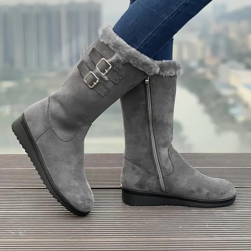 Warm & Comfy Women's Winter Boots: Non-Slip Wedge, Zip-Up, Fuzzy-Lined Snow Boots in Solid Color