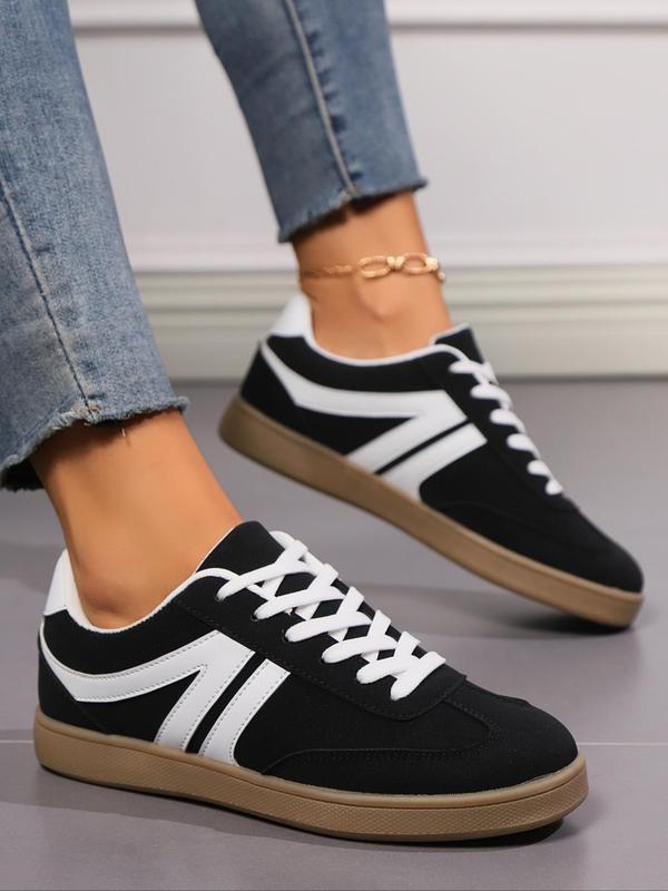 Women's Fashionable Colorblock Lace Up Low Top Sneakers, Casual Comfortable Sports Shoes for Daily Wear, Female All-match Round Toe Shoes for Spring & Fall