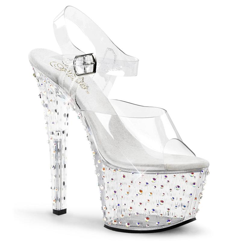 Pleaser Stardance-708 Womens Sandals in Clear Multiclear Rhinestones