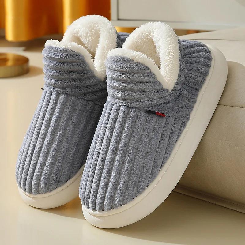 Plus size Warm Slippers for Men & Women Simple Solid Color Close Toe House Shoes Comfortable Winter Outdoor Indoor Shoes Slides Soft Sole Female Bedroom Shoes With Faux Fur Lining