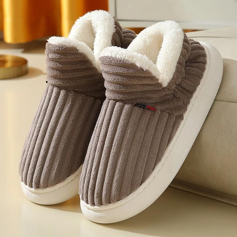 Plus size Warm Slippers for Men & Women Simple Solid Color Close Toe House Shoes Comfortable Winter Outdoor Indoor Shoes Slides Soft Sole Female Bedroom Shoes With Faux Fur Lining