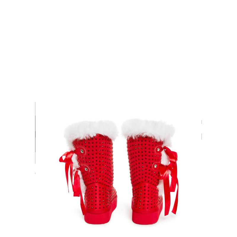 Snowflake Cadet Rhinestone Booties - Red