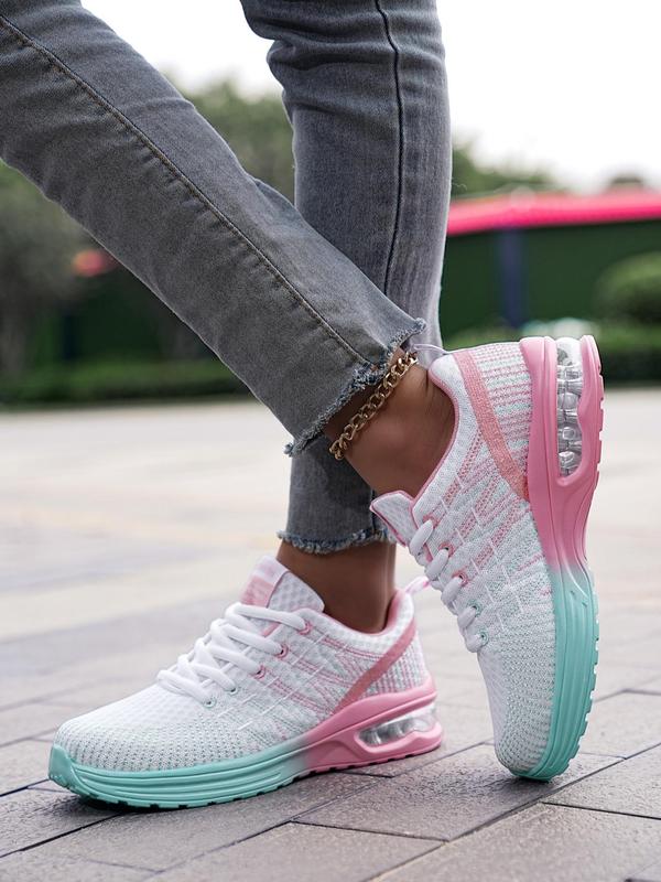 Women's Fashion Colorblock Lace-up Platform Sneakers, 2024 Comfortable Sports Running Shoes for Women, Round Toe Air Cushion Sneakers, Girl's Walking 2024 Fall Shoes, Fall Outfits, Fall Freshness