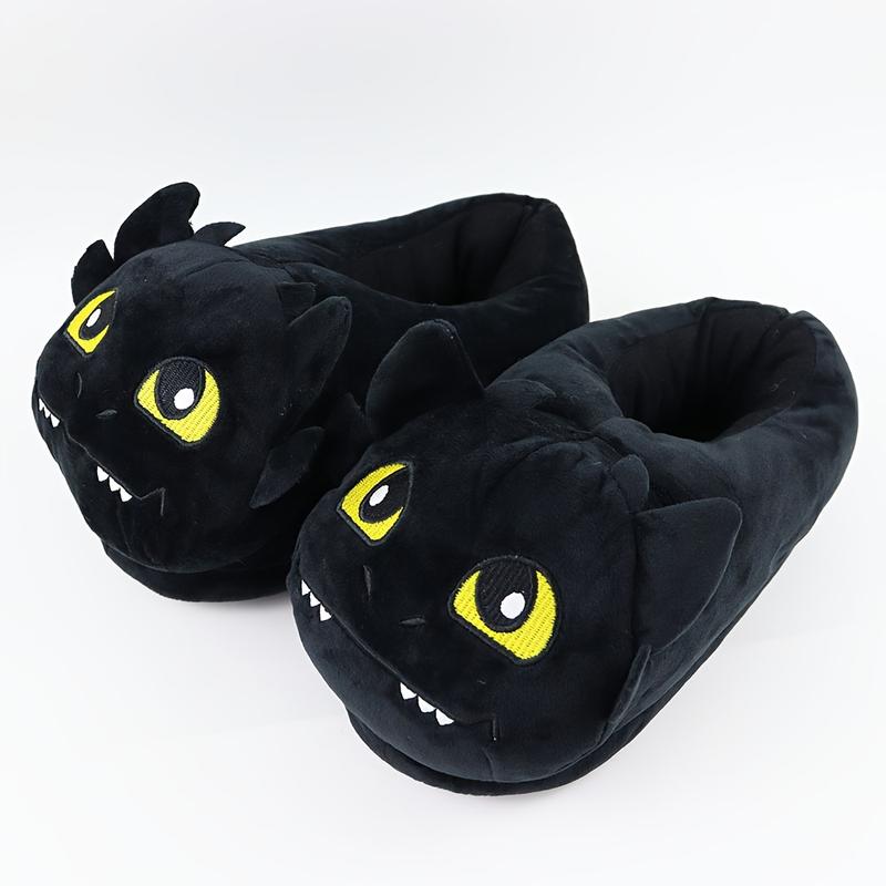 Couple Cartoon Dragon Pattern Plush Slippers-Soft and Warm Indoor Shoes, Crystal Super Soft Fabric, Size 1 Suitable for Most People