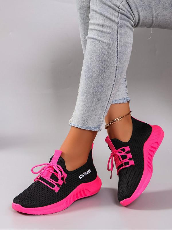 Women's Fashion Colorblock Lace Up Low Top Sneakers, Casual Comfortable Breathable Sports Running Shoes, All-match Basic Shoes for Daily Wear