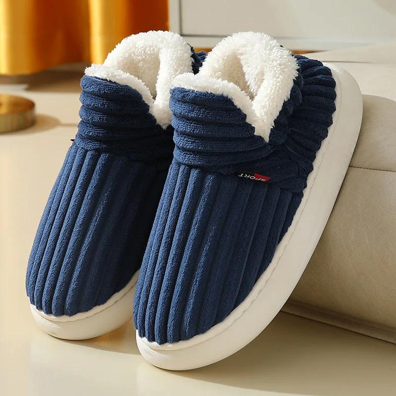 Plus size Warm Slippers for Men & Women Simple Solid Color Close Toe House Shoes Comfortable Winter Outdoor Indoor Shoes Slides Soft Sole Female Bedroom Shoes With Faux Fur Lining