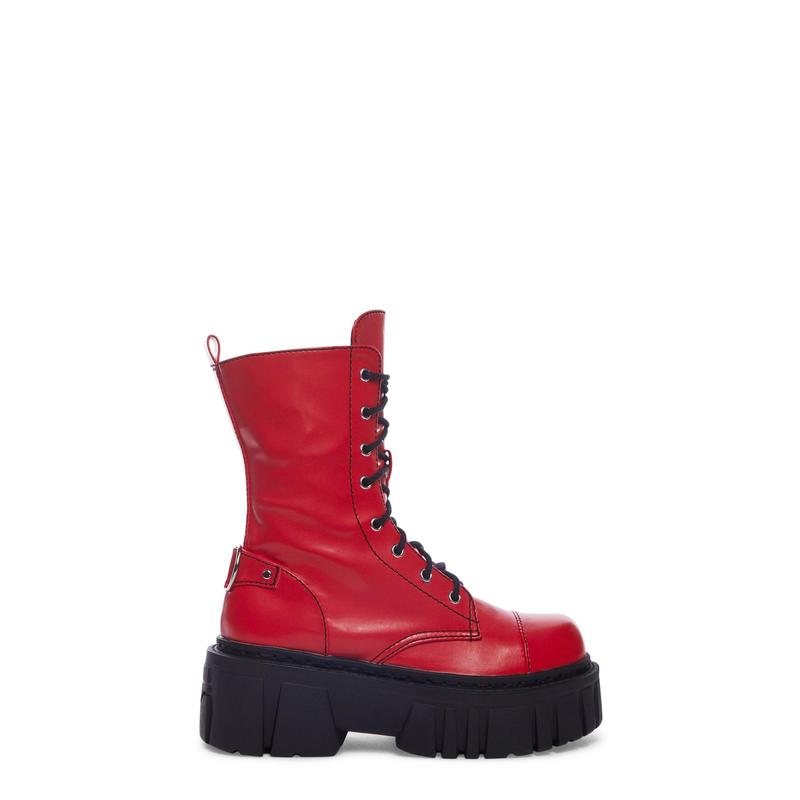 Devil Games Mismatched Combat Boots - Red