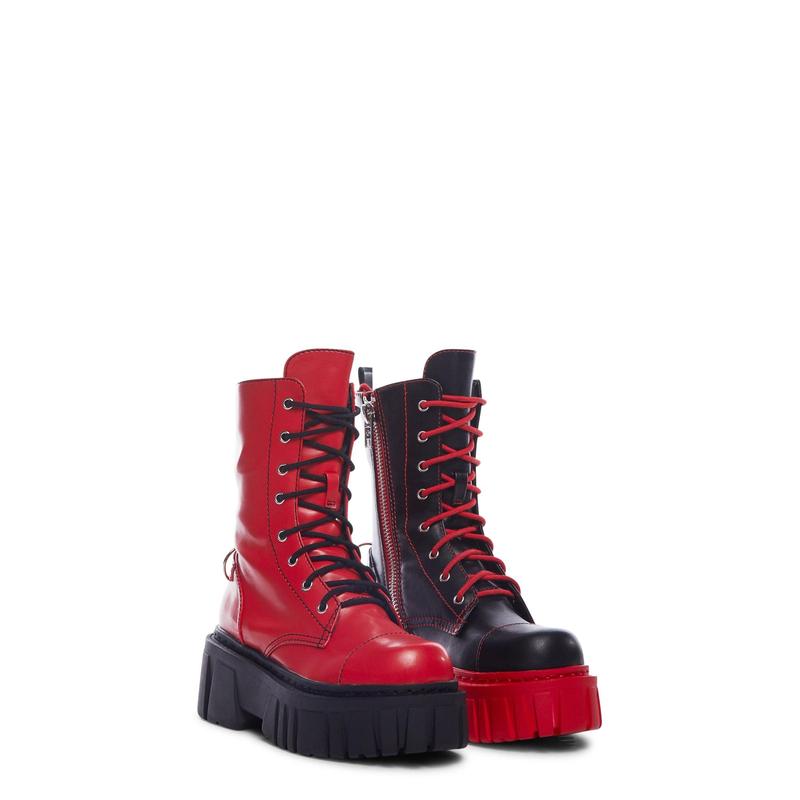 Devil Games Mismatched Combat Boots - Red