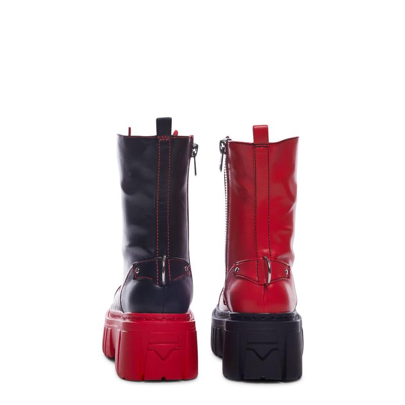 Devil Games Mismatched Combat Boots - Red