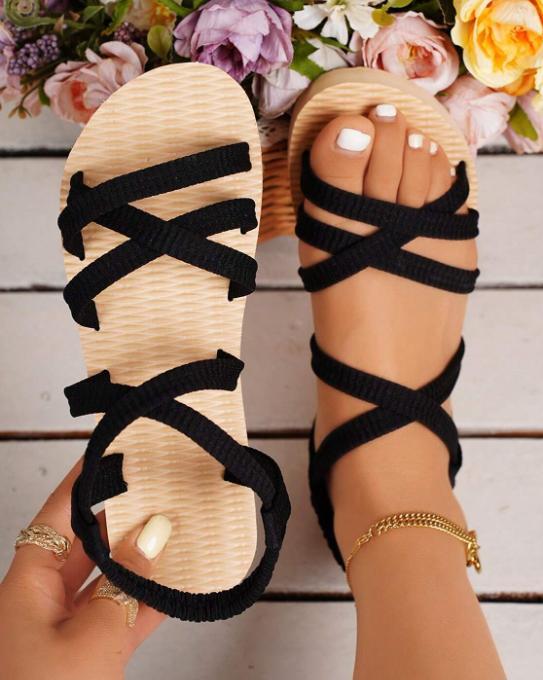 Women's Flat Sandals, Summer Roman Style Strappy Sandals, Comfortable And Durable Shoe Girl