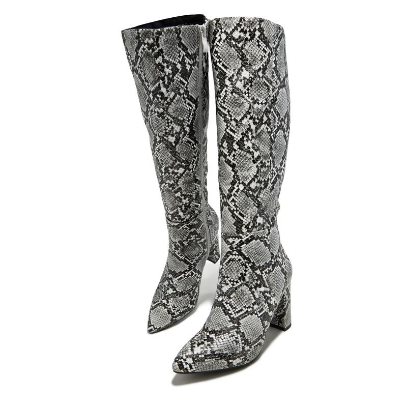 Fine Time Block Heel Knee High Boots - Snake