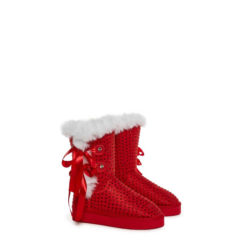 Snowflake Cadet Rhinestone Booties - Red