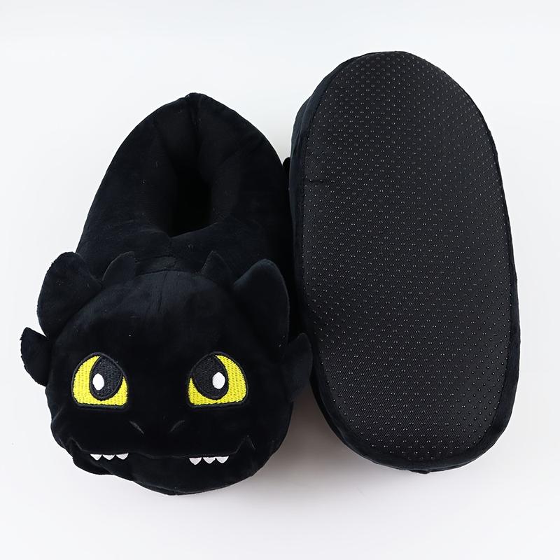 Couple Cartoon Dragon Pattern Plush Slippers-Soft and Warm Indoor Shoes, Crystal Super Soft Fabric, Size 1 Suitable for Most People