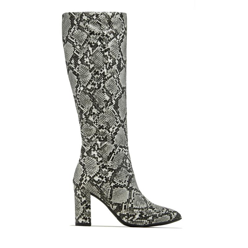 Fine Time Block Heel Knee High Boots - Snake