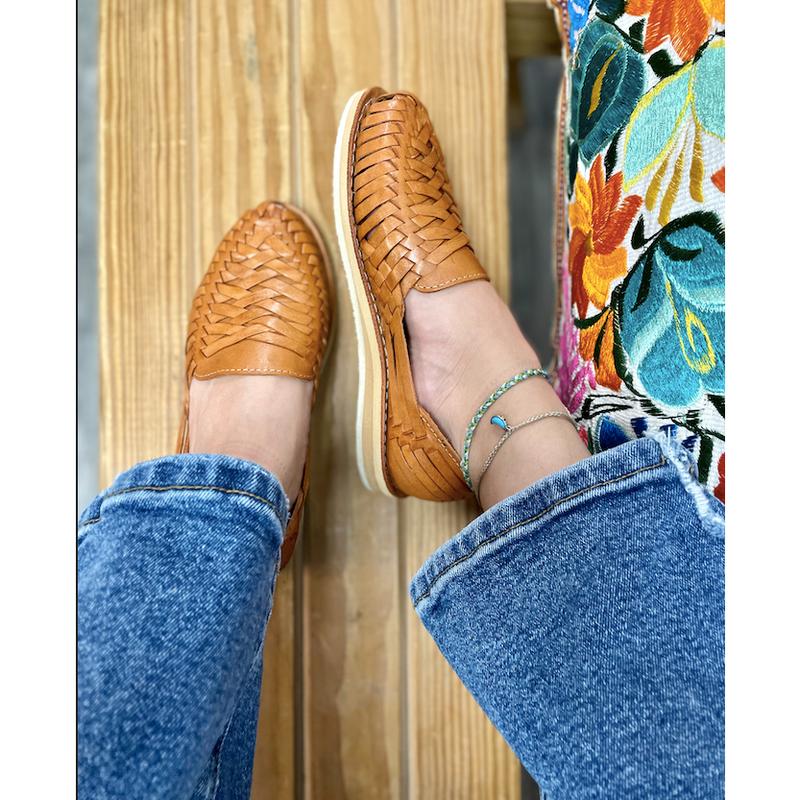 Canela Leather Mexican Huaraches Flats