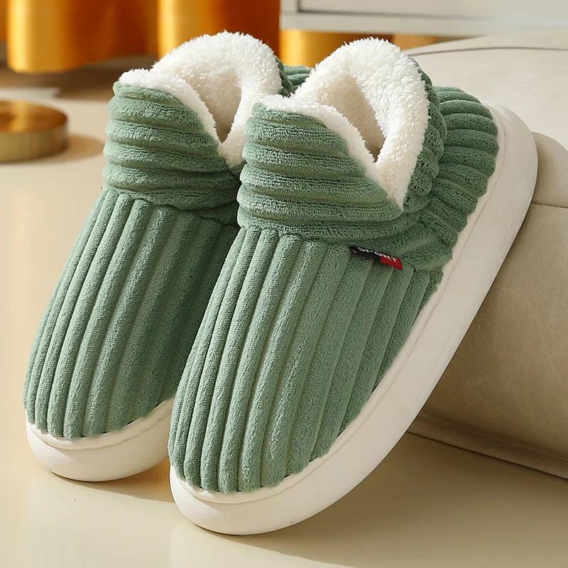 Plus size Warm Slippers for Men & Women Simple Solid Color Close Toe House Shoes Comfortable Winter Outdoor Indoor Shoes Slides Soft Sole Female Bedroom Shoes With Faux Fur Lining