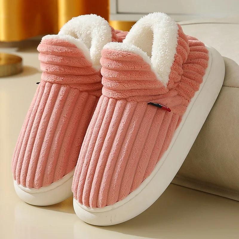 Plus size Warm Slippers for Men & Women Simple Solid Color Close Toe House Shoes Comfortable Winter Outdoor Indoor Shoes Slides Soft Sole Female Bedroom Shoes With Faux Fur Lining