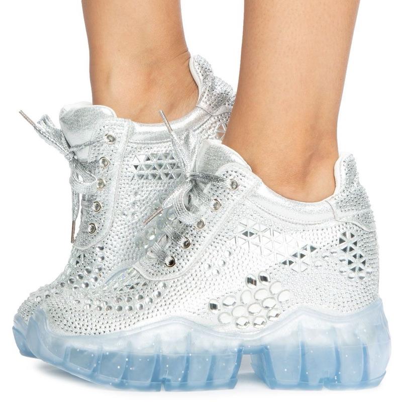 Anthony Wang Silver Rhinestoned Sneaker Wedge