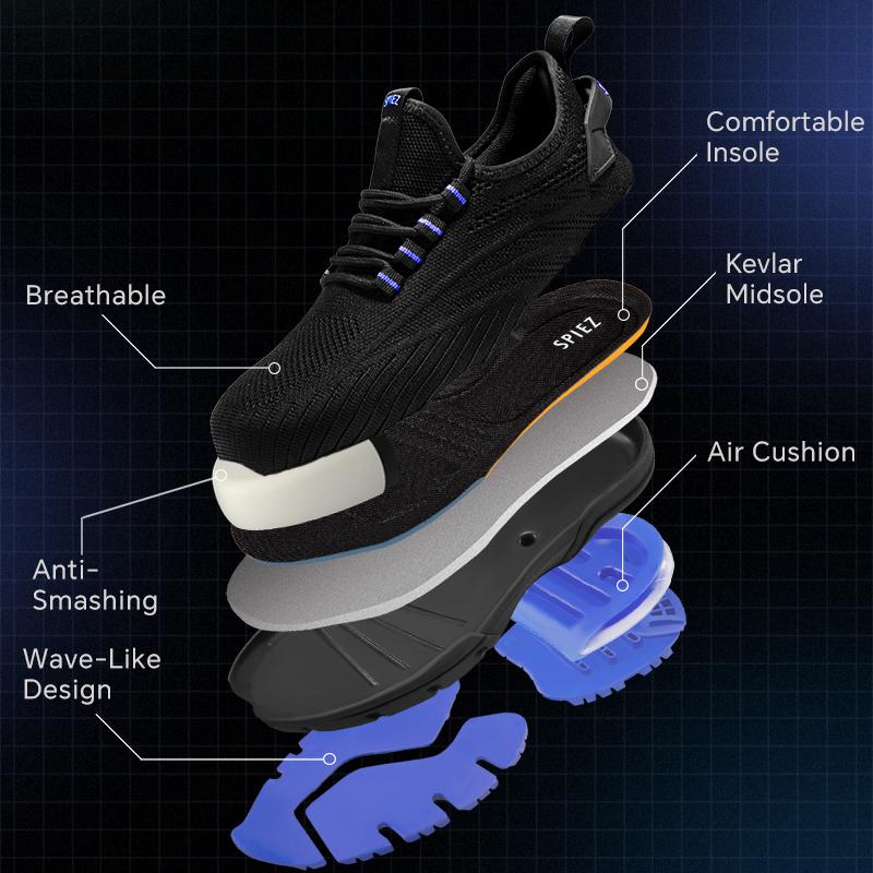 SPIEZ Men Air Cushion Footwear  Composite Lightweight Toe Safety Shoes Anti-hit and anti-puncture comfortable sneakers Walking Shoes - S1PL