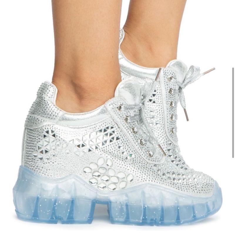 Anthony Wang Silver Rhinestoned Sneaker Wedge