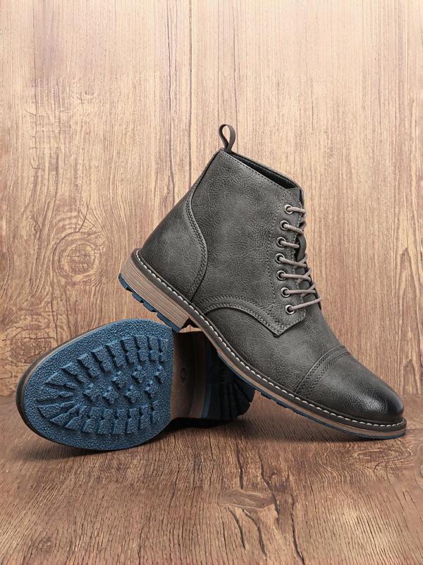 Men's Fashionable Plain Color Lace Up Ankle Boots, Casual Comfortable Classic Boots for Outdoor Wear, Male All-match Shoes for Daily Wear