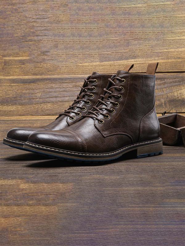 Men's Fashionable Plain Color Lace Up Ankle Boots, Casual Comfortable Classic Boots for Outdoor Wear, Male All-match Shoes for Daily Wear