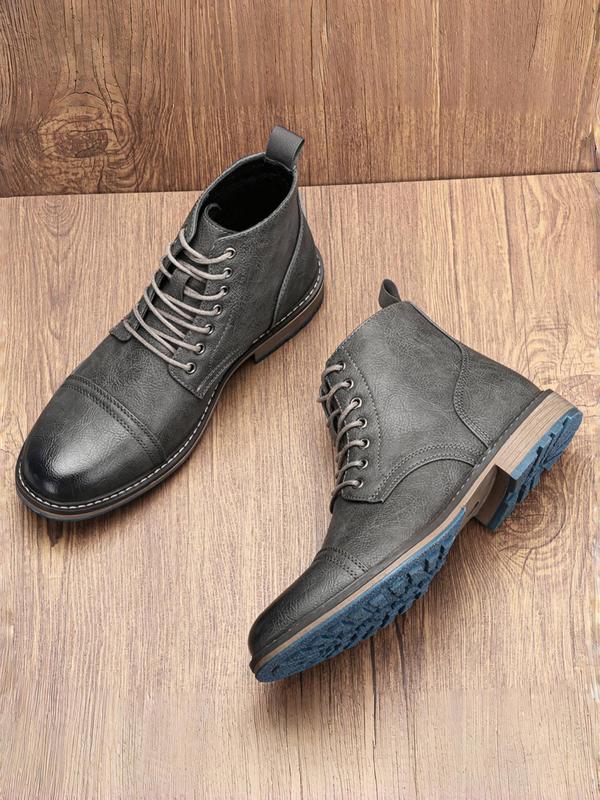 Men's Fashionable Plain Color Lace Up Ankle Boots, Casual Comfortable Classic Boots for Outdoor Wear, Male All-match Shoes for Daily Wear