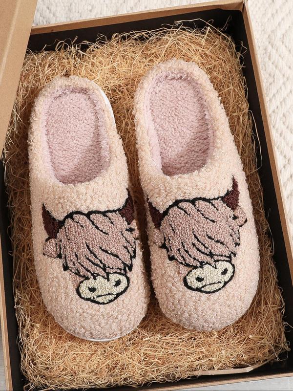 Women's Cute Cartoon Pattern Plush Slippers, Casual Soft Comfortable Home Slippers, Warm Slippers for Indoor & Outdoor Use for Fall & Winter