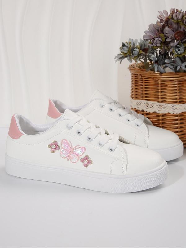 Women's Fashionable Butterfly Embroidery Design Lace Up Low Top Sneakers, Casual Comfortable Sports Shoes for Daily Wear, Female All-match Round Toe Shoes for Daily Wear