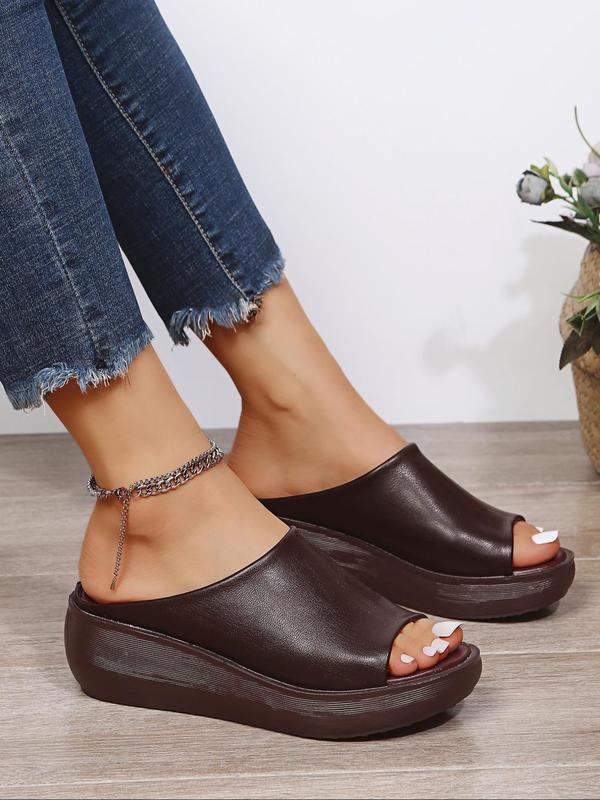 Vintage Peep Toe Wedges Sandals, Slip on Summer Sandals, 2024 New Fashion Solid Color Women's Sandals, Casual Comfort Flatform Sandals for Summer