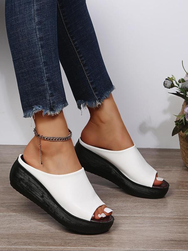 Vintage Peep Toe Wedges Sandals, Slip on Summer Sandals, 2024 New Fashion Solid Color Women's Sandals, Casual Comfort Flatform Sandals for Summer