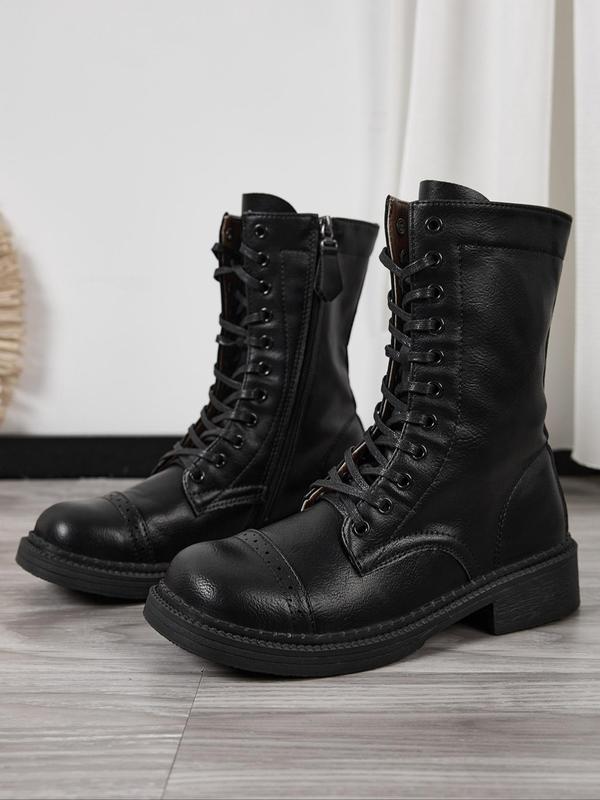 Women's Solid Color Zipper Design Boots, Casual Comfortable Thick Sole Boots for Fall & Winter, Female All-match Trend Boots for Daily Wear