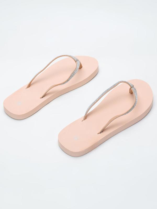 Women's Fashionable Rhinestone Decorated Flip Flops, Simple Plain Slide Sandals, Casual Home Beach Slippers for Summer