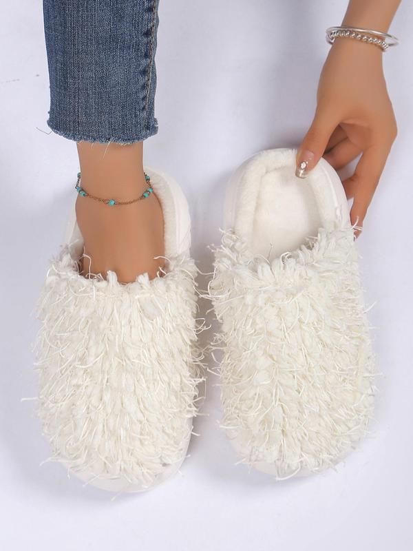 Women's Solid Color Fluffy Plush Slippers, Casual Soft Comfortable Home Slippers, Warm Slippers for Indoor & Outdoor Wear