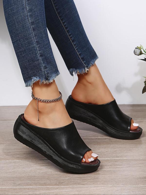 Vintage Peep Toe Wedges Sandals, Slip on Summer Sandals, 2024 New Fashion Solid Color Women's Sandals, Casual Comfort Flatform Sandals for Summer