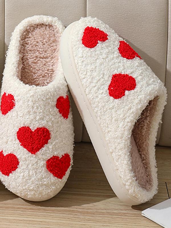 Women's Fashion Color Block Heart Pattern Plain Soft Slippers, Casual Home Walking Shoes, Fluffy Chunky Bedroom Slippers, Platform Slippers, Walking Shoes