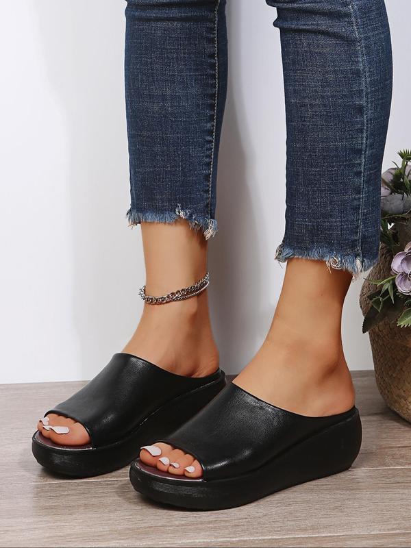 Vintage Peep Toe Wedges Sandals, Slip on Summer Sandals, 2024 New Fashion Solid Color Women's Sandals, Casual Comfort Flatform Sandals for Summer