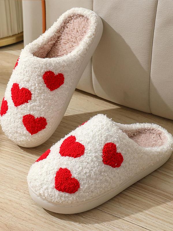 Women's Fashion Color Block Heart Pattern Plain Soft Slippers, Casual Home Walking Shoes, Fluffy Chunky Bedroom Slippers, Platform Slippers, Walking Shoes